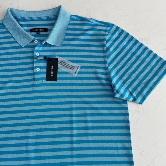Britches SS 3 Button Pull On Striped Poly Blend Polo Shirt Teal Blue Sz XL NWT - Picture 2 of 13